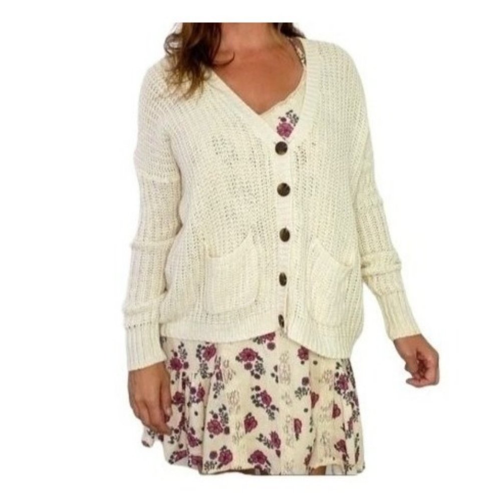 BDG sz SP button down open knit lace up back v-neck cardigan sweater - Picture 8 of 8